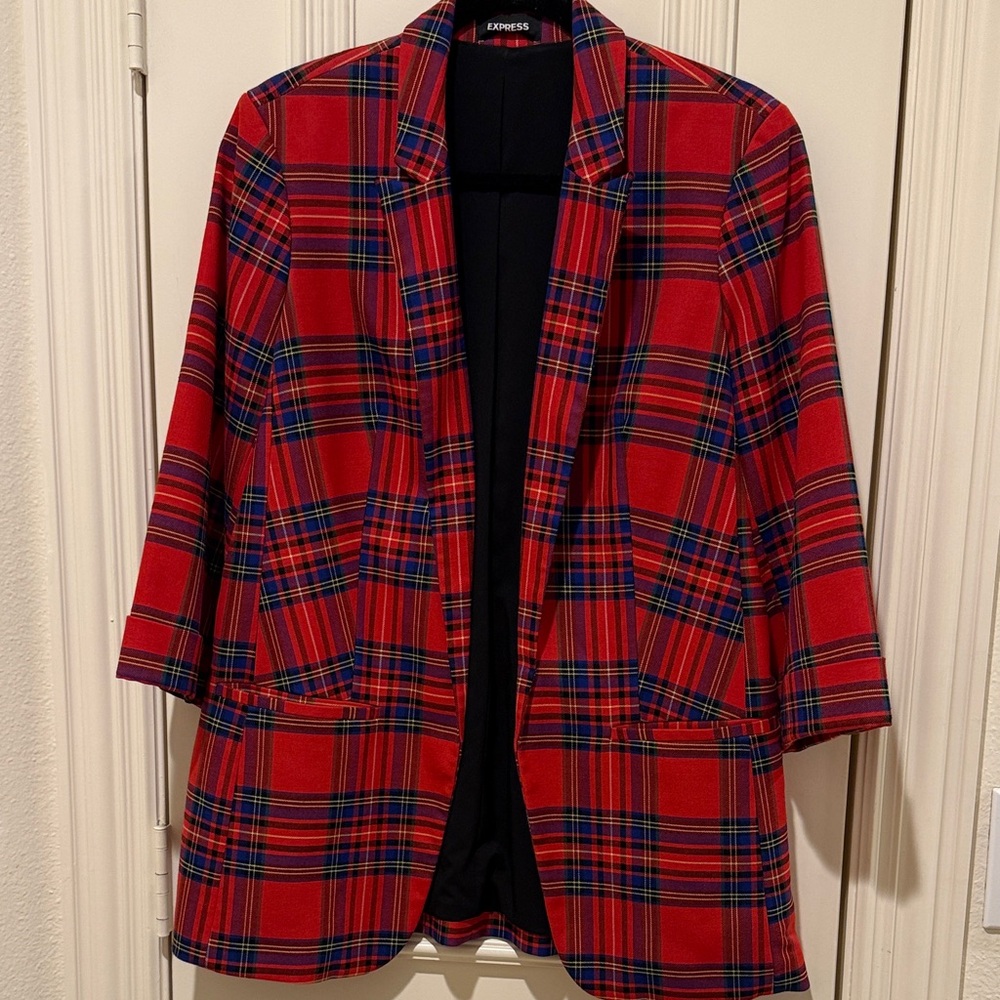 Express Women's Red Plaid Blazer